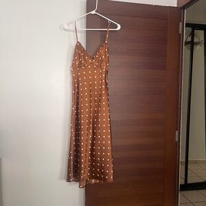 Satin brown polka dot long dress